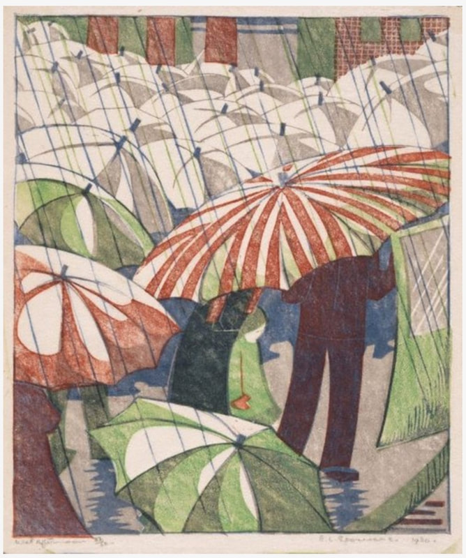 picture of rainy day with umbrellas